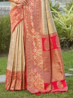 Beige Banarasi Silk Wedding Saree
