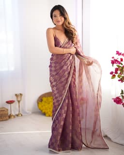 Plum Purple Chiffon Checks Designer Saree