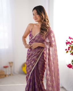 Plum Purple Chiffon Checks Designer Saree