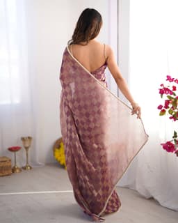 Plum Purple Chiffon Checks Designer Saree