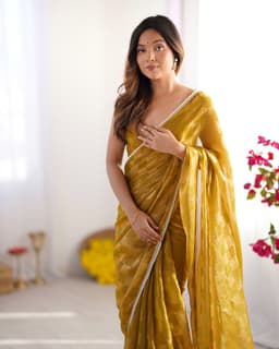 Mustard Checkered Chiffon Saree