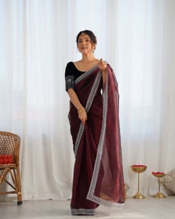 Wine Designer Net Saree With Sequence Work