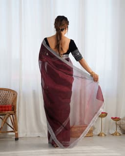 Wine Designer Net Saree With Sequence Work