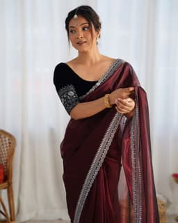 Wine Designer Net Saree With Sequence Work
