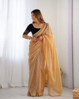 Luxury Gold Saree With Designer Border