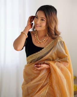 Luxury Gold Saree With Designer Border