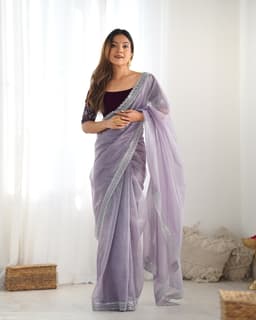 Lavender Designer Saree With Embellished Border