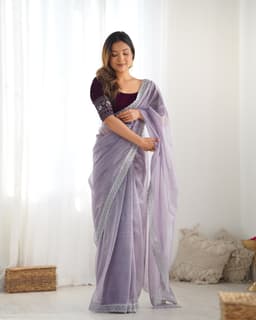 Lavender Designer Saree With Embellished Border
