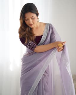 Lavender Designer Saree With Embellished Border