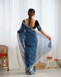 Steel Blue Designer Saree With Embellished Border