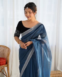 Steel Blue Designer Saree With Embellished Border