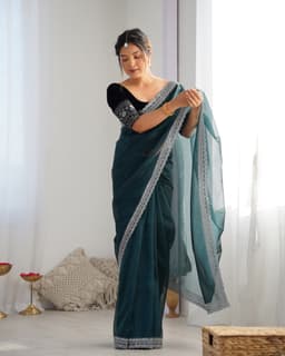 Emerald Green Designer Saree With Embellished Border
