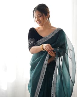 Emerald Green Designer Saree With Embellished Border