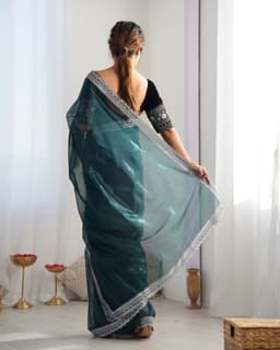 Emerald Green Designer Saree With Embellished Border