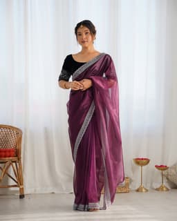 Deep Wine Sheer Saree With Elegant Border