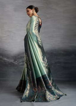 Mint Green Kanjivaram Soft Silk Saree With Meenakari Work