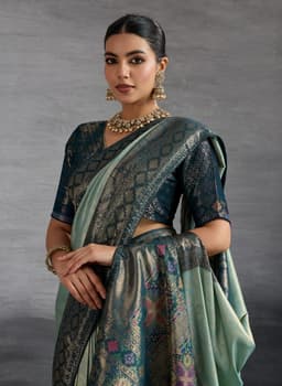 Mint Green Kanjivaram Soft Silk Saree With Meenakari Work