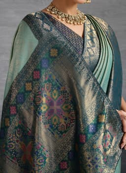 Mint Green Kanjivaram Soft Silk Saree With Meenakari Work