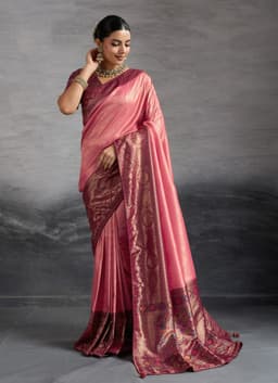 Coral Pink Kanjivaram Soft Silk Saree With Meenakari
