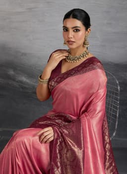 Coral Pink Kanjivaram Soft Silk Saree With Meenakari