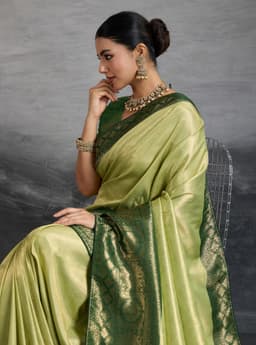 Olive Green Kanjivaram Soft Silk Saree With Meenakari