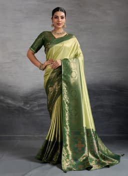 Olive Green Kanjivaram Soft Silk Saree With Meenakari