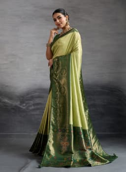 Olive Green Kanjivaram Soft Silk Saree With Meenakari