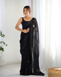 Designer Black Party Wear Georgette Saree with Sequin Work