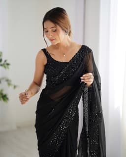 Designer Black Party Wear Georgette Saree with Sequin Work