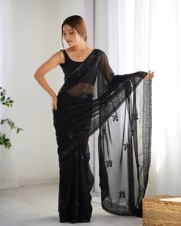 Designer Black Party Wear Georgette Saree with Sequin Work