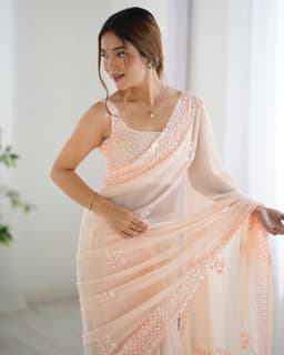 Peach Party Wear Georgette Saree