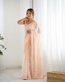 Peach Party Wear Georgette Saree