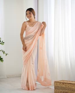 Peach Party Wear Georgette Saree