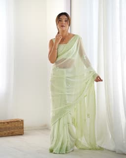 Pastel Green georgette Party Wear Saree