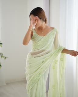 Pastel Green georgette Party Wear Saree