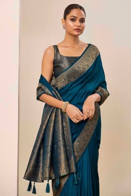 Teal Wedding Dola Silk Saree