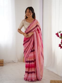 Pink Laheriya Printed Chiffon Saree