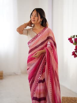Pink Laheriya Printed Chiffon Saree