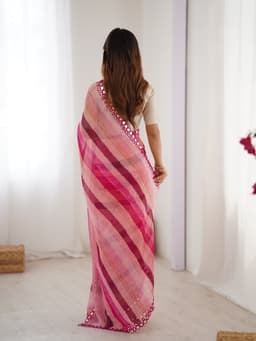 Pink Laheriya Printed Chiffon Saree