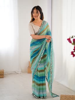Aqua Laheriya Printed Designer Chiffon Saree