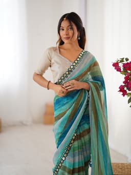 Aqua Laheriya Printed Designer Chiffon Saree