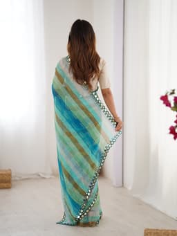 Aqua Laheriya Printed Designer Chiffon Saree