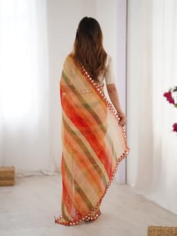 Sunset Orange Designer Laheriya Printed Chiffon Saree
