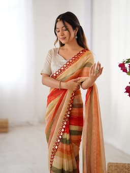 Sunset Orange Designer Laheriya Printed Chiffon Saree