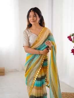 Haldi Yellow Designer Printed Chiffon Saree