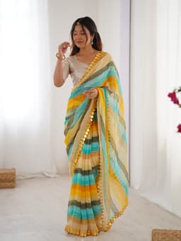 Haldi Yellow Designer Printed Chiffon Saree
