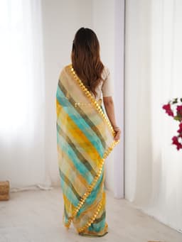 Haldi Yellow Designer Printed Chiffon Saree