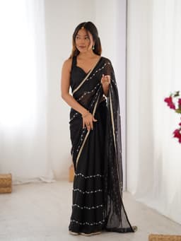 Designer Black Sequin Chiffon Saree