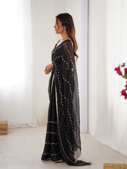 Designer Black Sequin Chiffon Saree