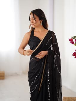 Designer Black Sequin Chiffon Saree